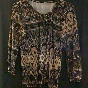 Multicolored women’s long sleeve shirt v neck with drawstring tie .. size 1XL